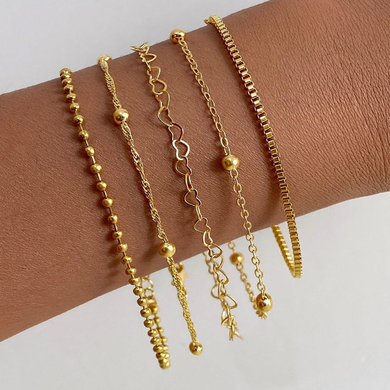 IFKM Gold Bracelets for Women, 14K Gold Plated Dainty Link Chain Bracelet set, Trendy Stackable Layered Bracelets jewelry Gifts - Image 2
